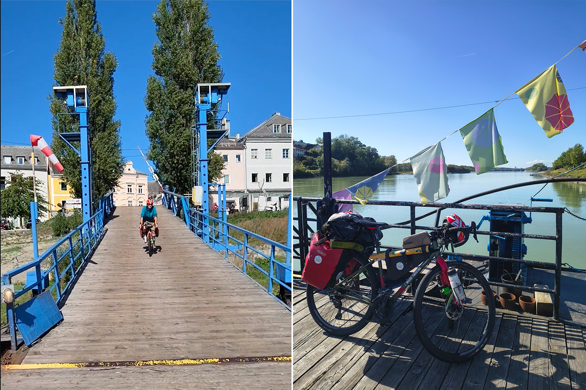 Imbarco sulla chiatta che attraversa il fiume sulla Ciclovia del Danubio