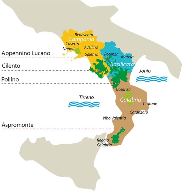 Mappa Parchi South Italy Greenways